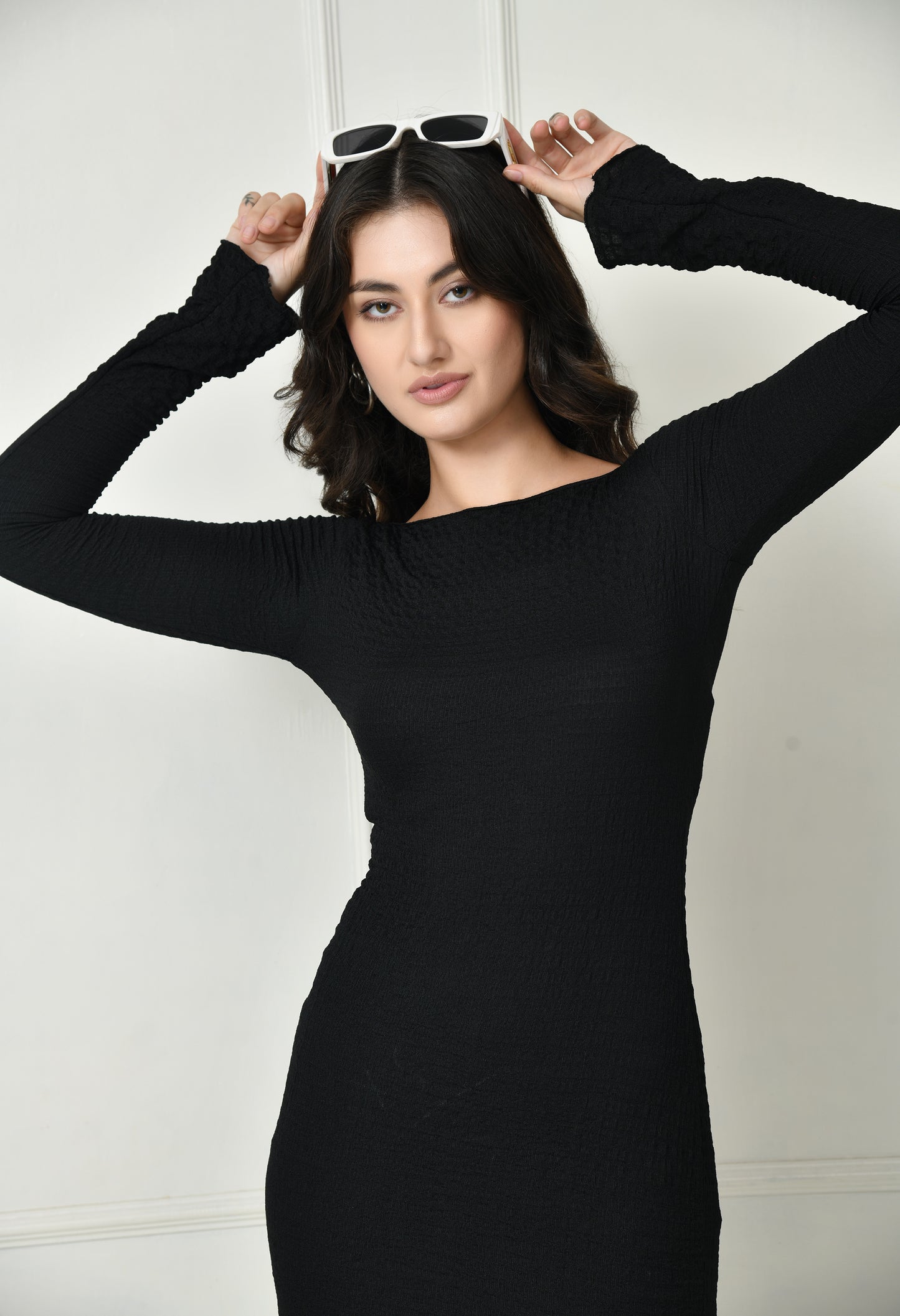 Black Backless textured dress for women