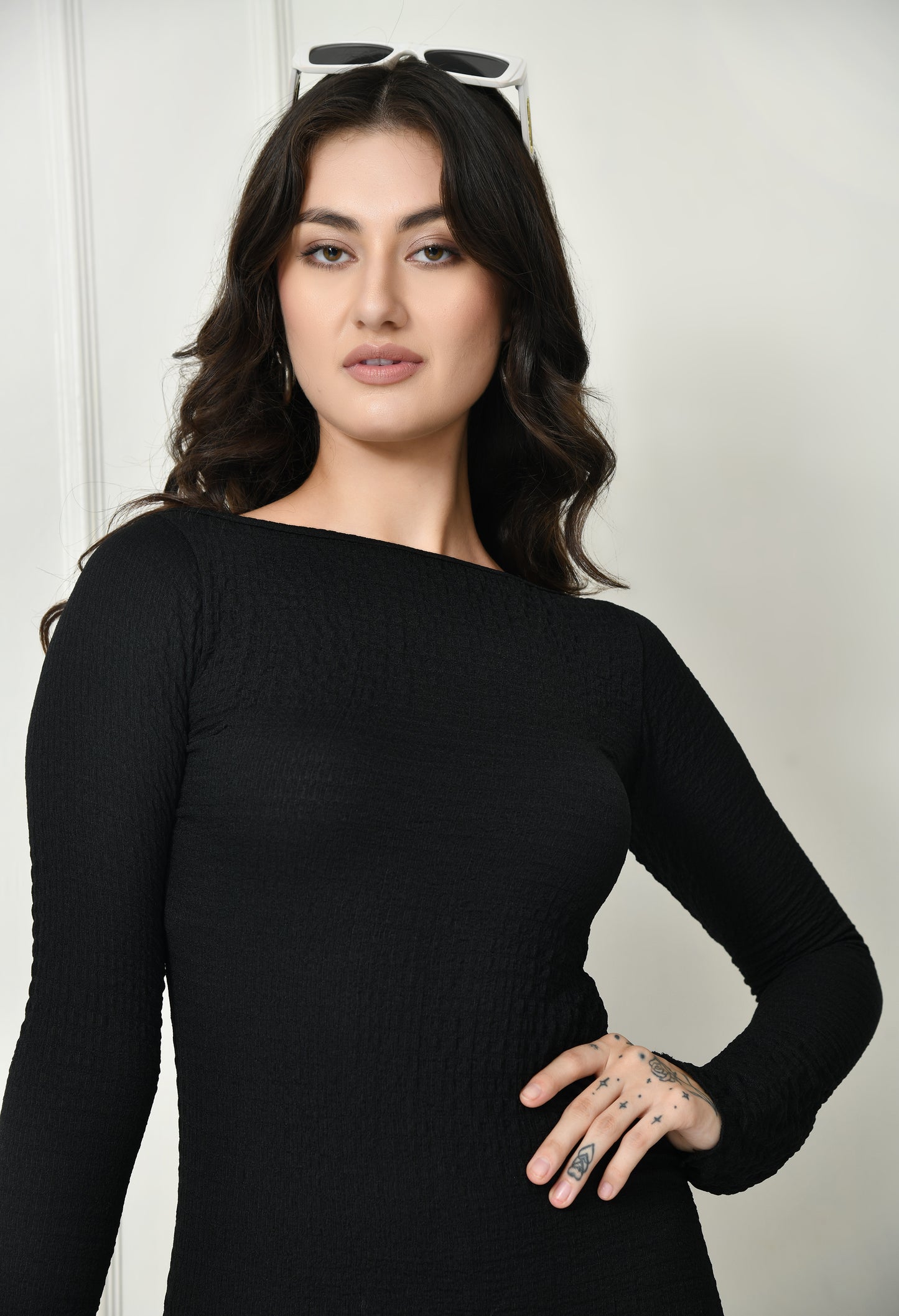 Black Backless textured dress for women